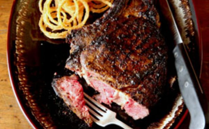 Smokin’ Cowboy Rib-Eye Steak with Spicy Onion&nbsp;Rings