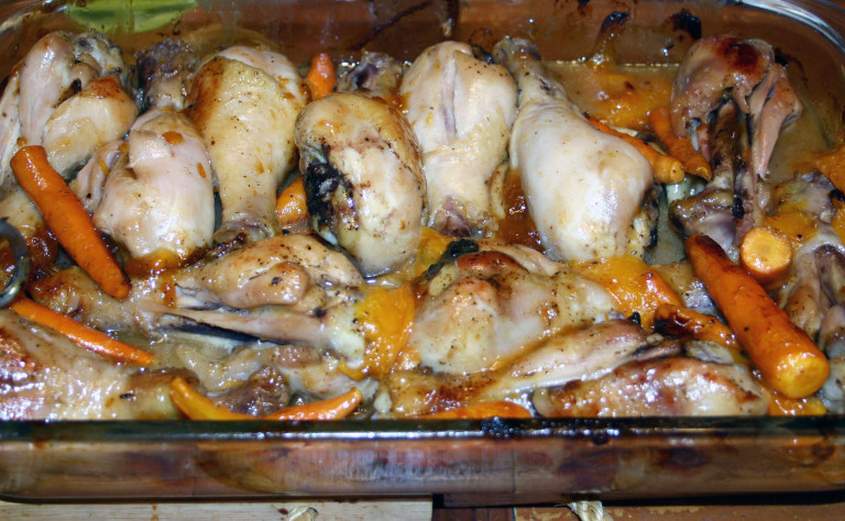 Apricot Sage Honey Glazed Drumsticks with Young&nbsp;Carrots