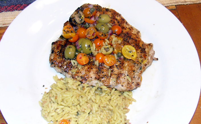 Colorful Mediterranean Grilled Pork with Mediterranean&nbsp;Salsa