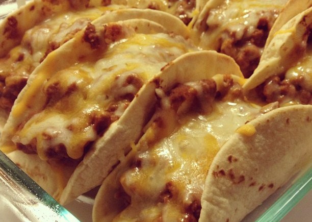 Oven Baked Stuffed Tacos With Spicy Meat and&nbsp;Beans