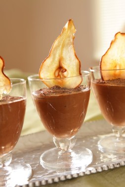 Chocolate Mouse with Pear Chips and Chocolate Leaves