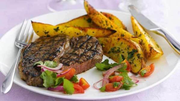 Char grilled steak with potatoes