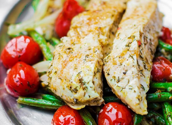 One-Pan Mediterranean Baked Halibut with&nbsp;Vegetables