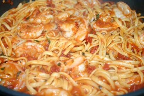 Spicy Shrimp Linguine Marinara ( (7)