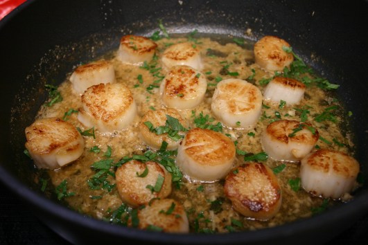 Seared Scallops over Squid Ink Spaghetti (8)